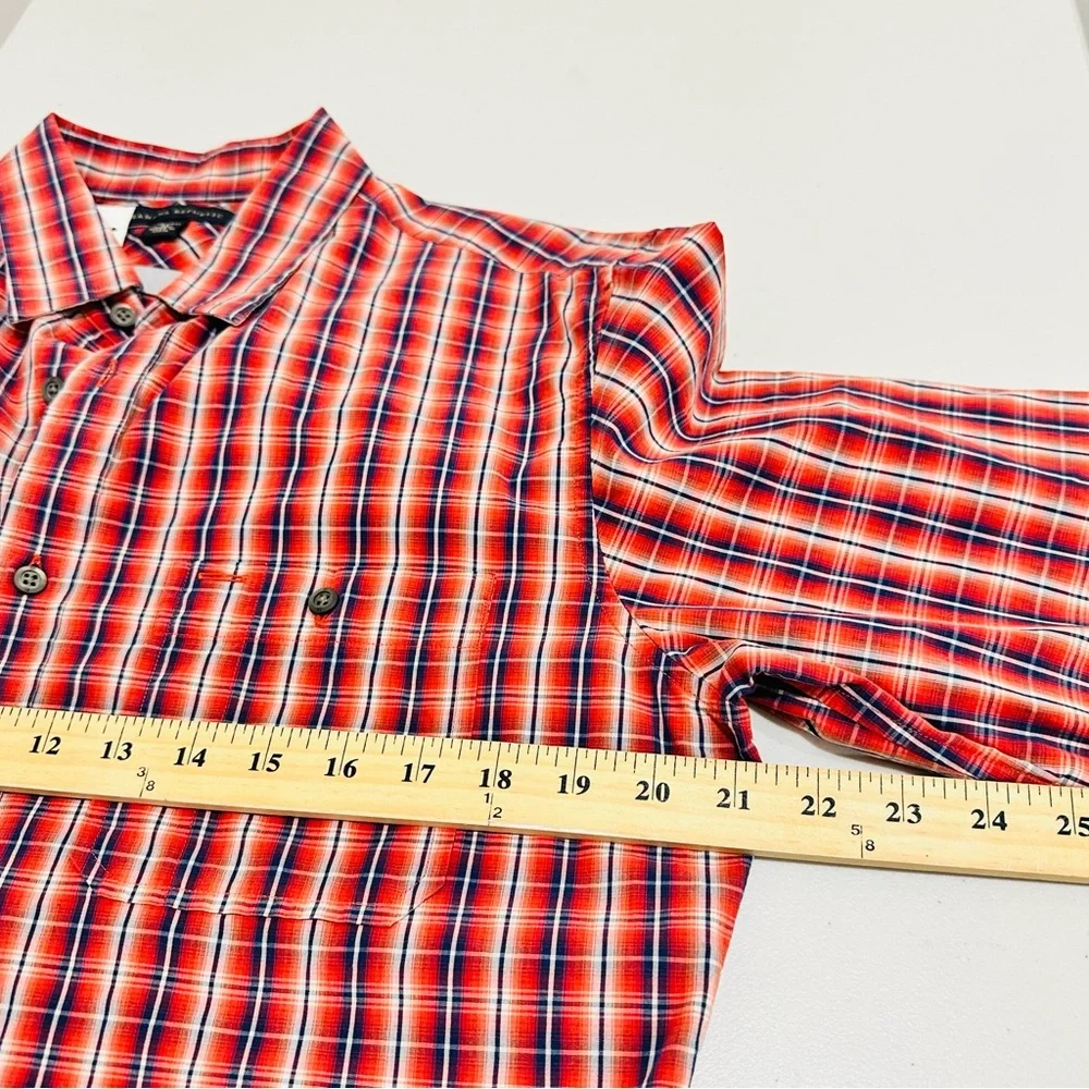 Banana Republic Shirt Mens 15-15.5 M Red Blue Plaid Long Sleeve Button Up Cotton